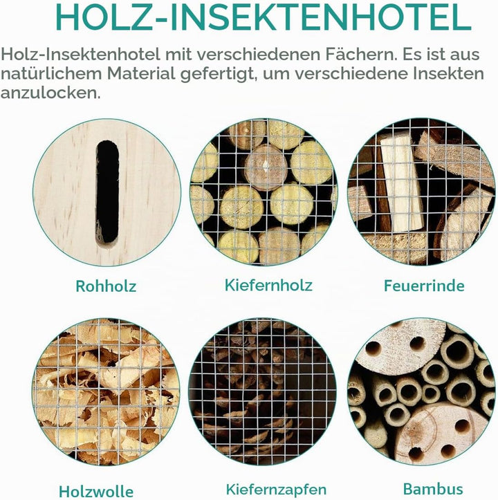 Navaris Insektenhotel aus Holz - versch. Grössen und Designs - Naturbelassenes Insekten Hotel für Ve