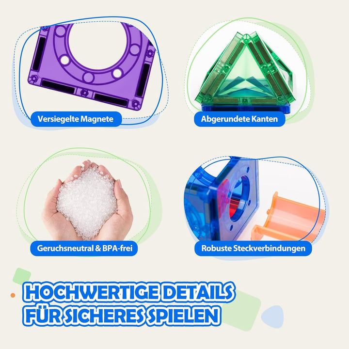 Magnetische Kugelbahn Erweiterungsset 66 Teile – 7,5cm Standardgrösse & 100% kompatibel mit gängigen
