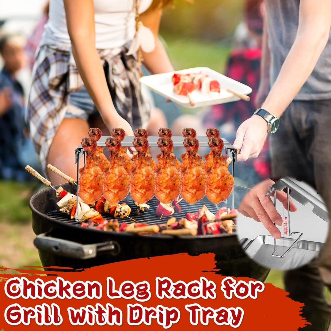 Hähnchenschenkel Halter Grill Zubehör für Backofen & Grill, Hähnchenkeulenhalter mit Auffangschale,