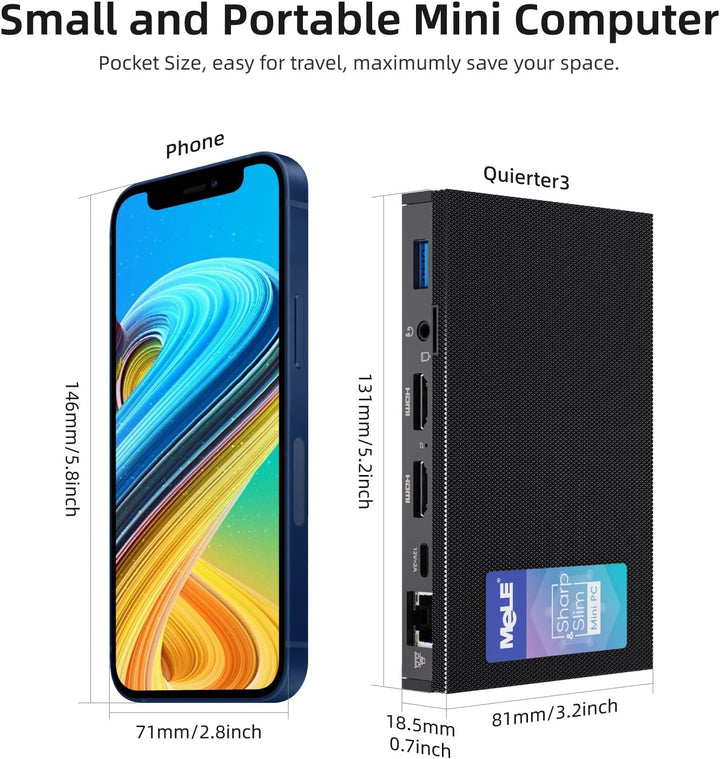 MeLE Mini PC, Quieter3Q Celeron N5105 8GB 256GB Windows 11 Pro Micro Computer Lüfterlose Kleine Desk