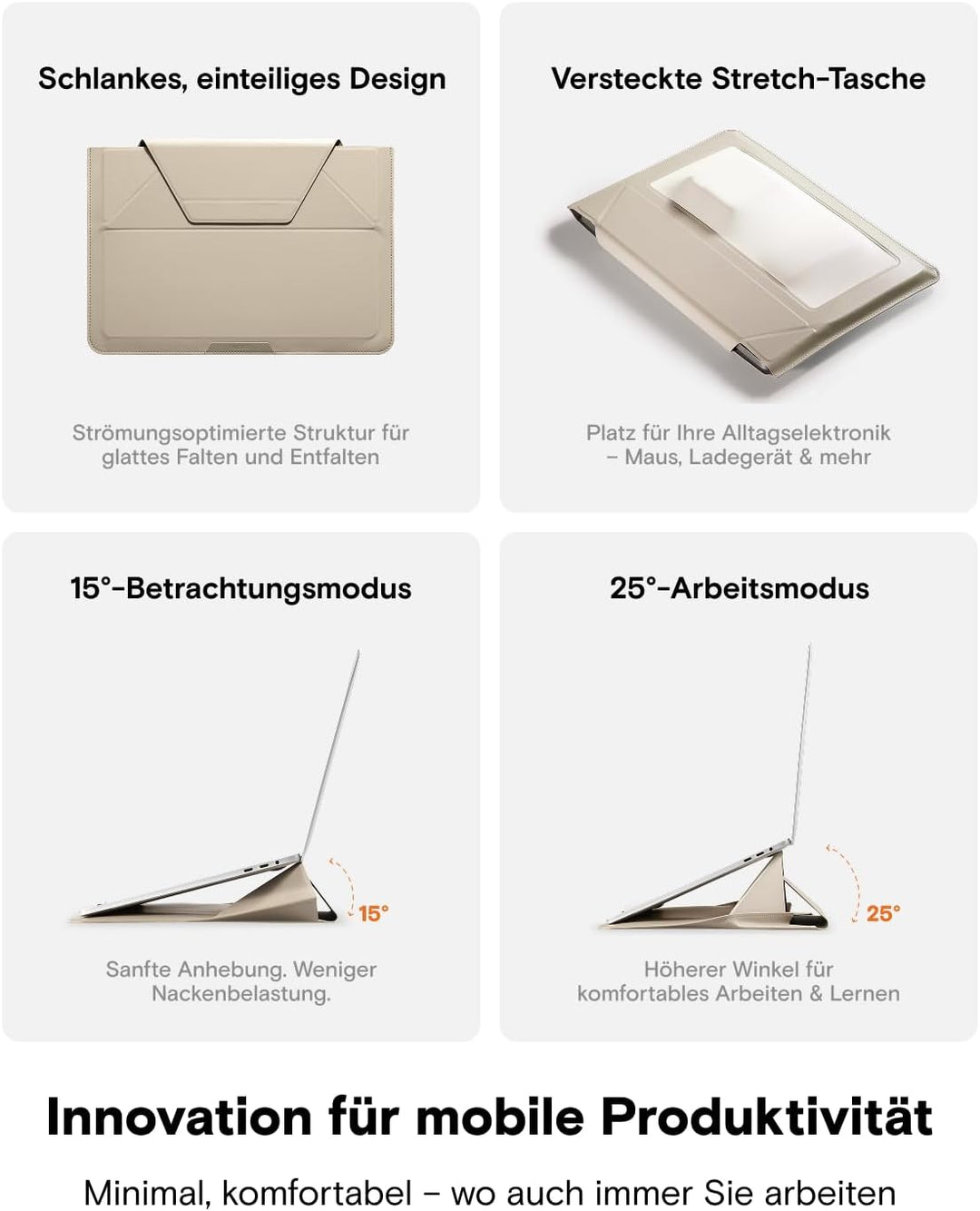 MOFT Laptoptasche Hülle & Laptop Ständer für 13,3 Zoll Laptop, Vegan Leder Laptoptasche mit Erweiter