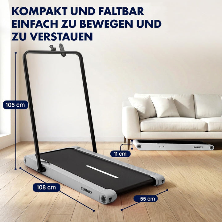 SQUATZ Walking Pad Laufband mit Handlauf für Zuhause, klappbar, Weiss 2-in-1 mit Vibrationsplatte, l