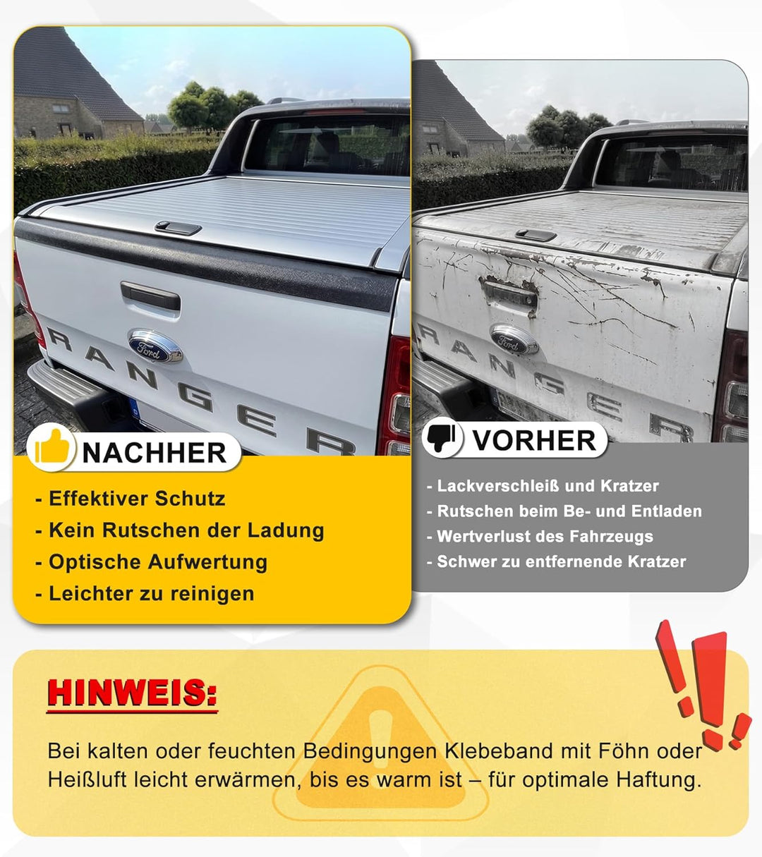 JHCHAN Heckklappen Schutzleiste Ladekantenschutz Abdeckung für Ford Ranger 2012-2020 T6 T7 T8 PX MK1