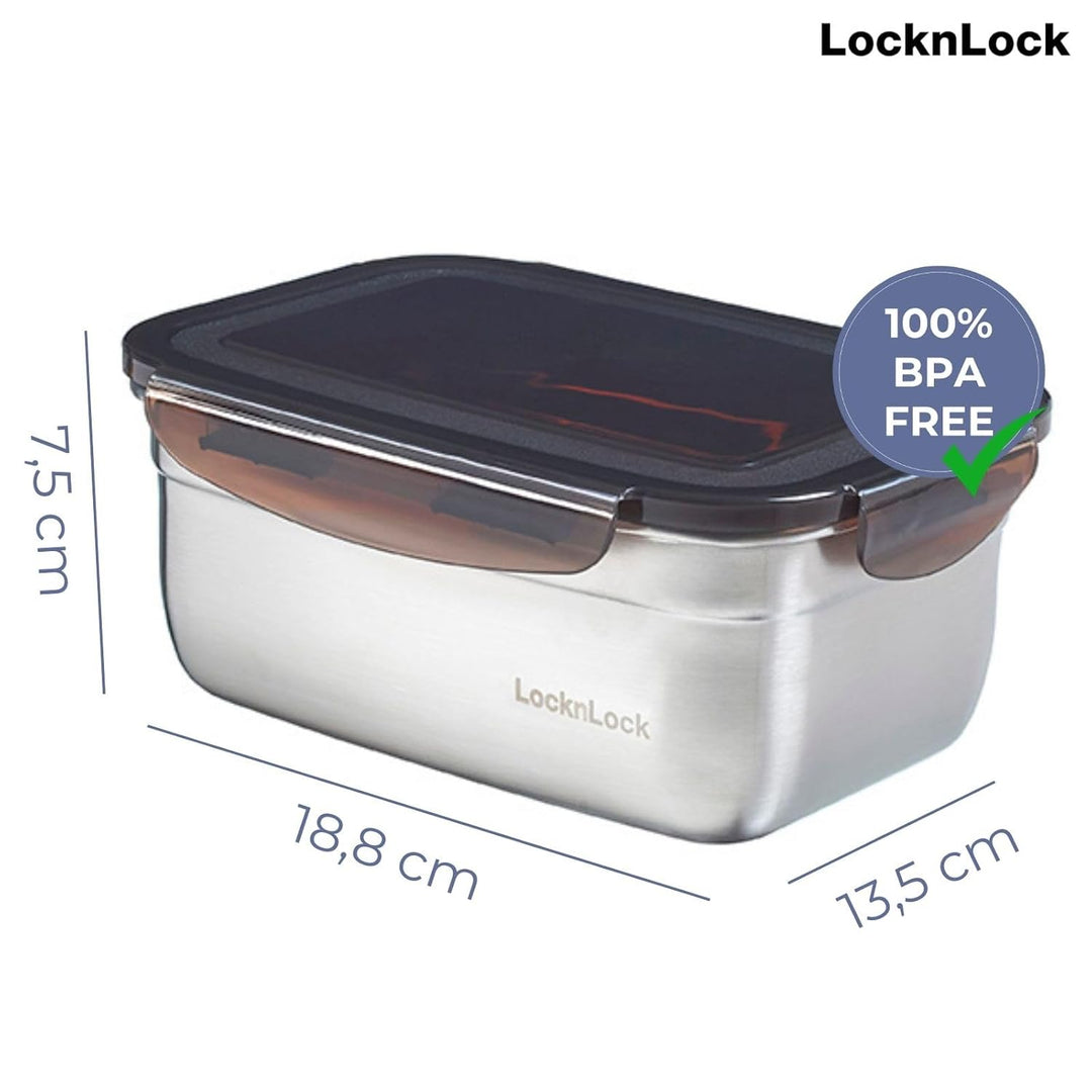 LocknLock Edelstahl Vorratsdose mit Deckel, 1,1 L, 188 × 135 × 75 mm , BPA-Frei, Spülmaschinengeeign