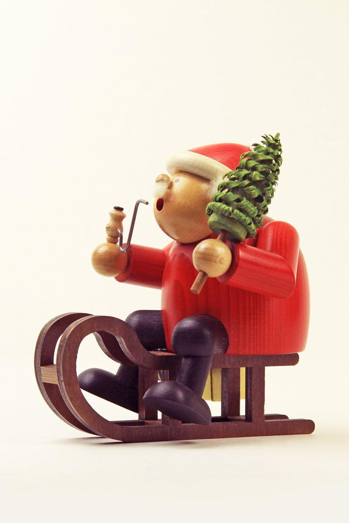KWO Olbernhau Räuchermann Weihnachtsmann mit Schlitten, 18 cm, Mehrfarbig