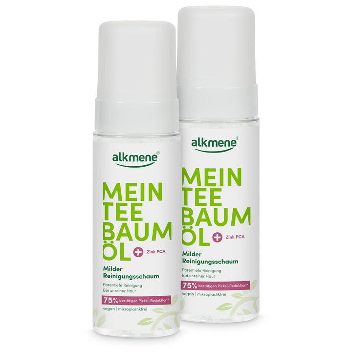 alkmene Mein Teebaumöl Reinigungsschaum Gesicht 2x 150 ml - Pickel Reduktion 75% bestätigt - naturre