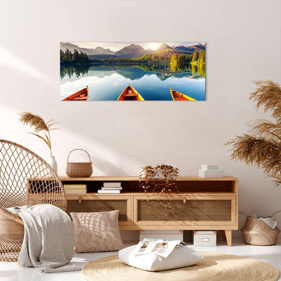 Panorama Bilder auf Leinwand 100x40cm Leinwandbild mit Rahmen See Natur Gross Wanddeko Bild Schlafzi