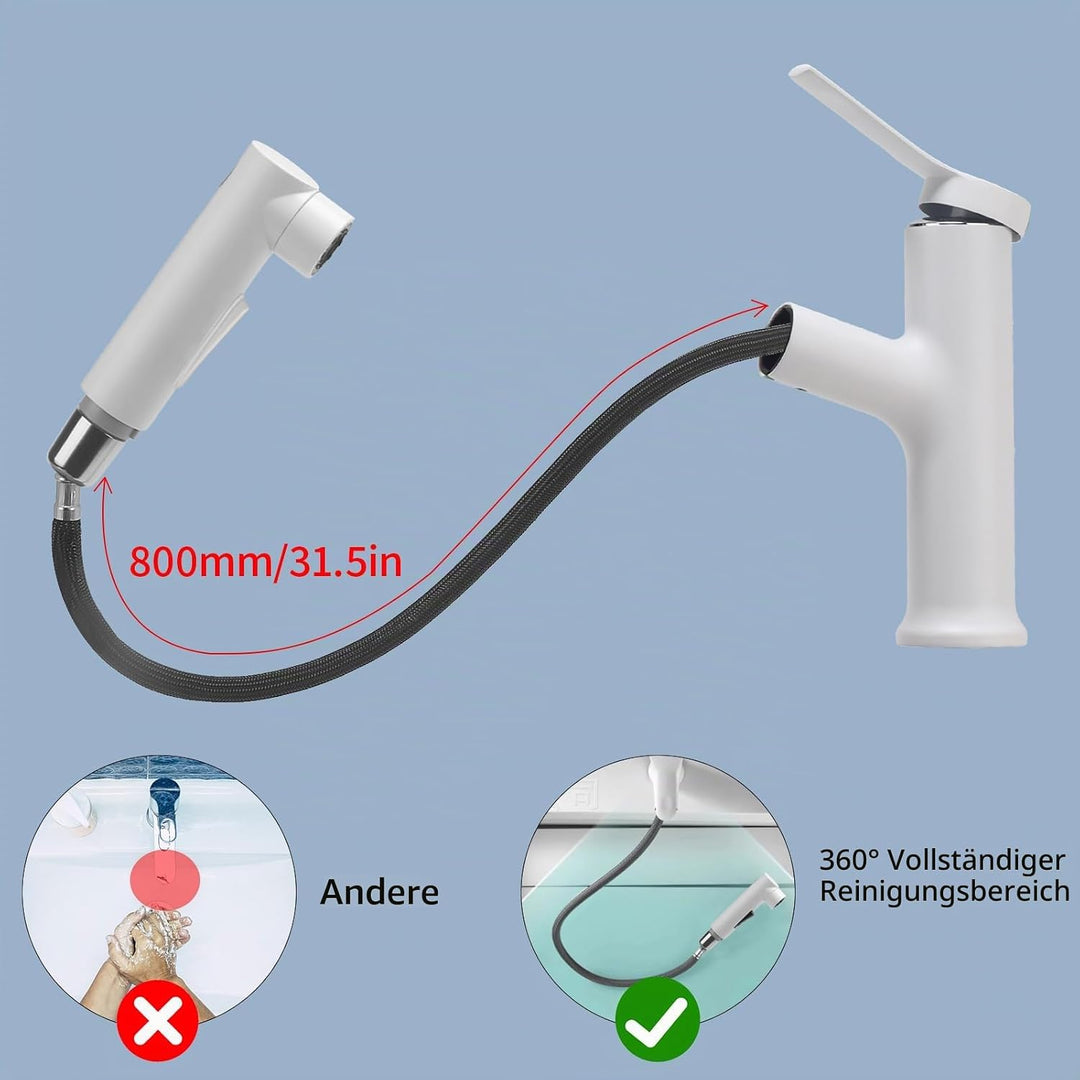 Wasserhahn Ausziehbar Wasserhahn Bad mit 3 Wasserstrahlarten Brause Einhebelmischer Waschbecken Kalt