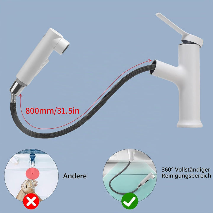 Wasserhahn Ausziehbar Wasserhahn Bad mit 3 Wasserstrahlarten Brause Einhebelmischer Waschbecken Kalt