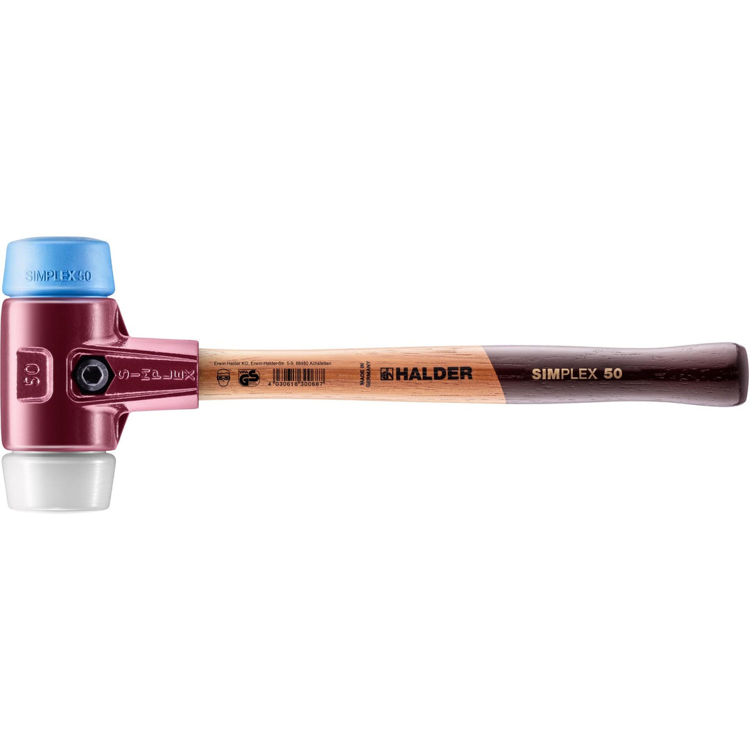 SIMPLEX-Schonhammer, TPE-soft/Superplastik; mit Tempergussgehäuse und hochwertigem Holzstiel | D=50