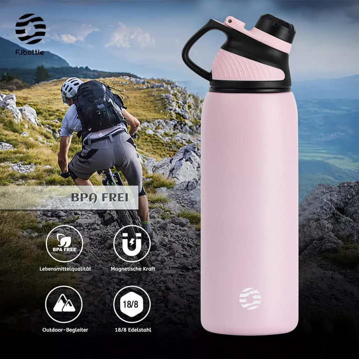 Fjbottle Edelstahl Trinkflasche Sport mit Magnetischem Deckel 1L, 800ml, 600ml, 400ml BPA-Frei Ausla