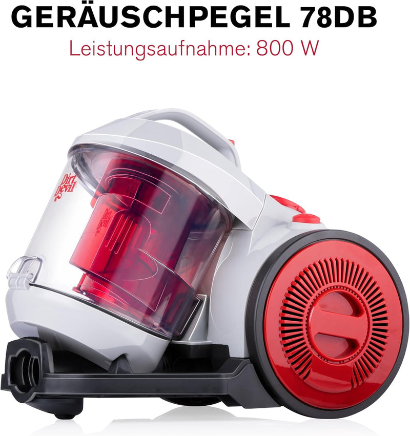 Dirt Devil Staubsauger ohne Beutel DD2503 - Bodenstaubsauger 700W - HEPA 12 Filter - 9M Reichweite -