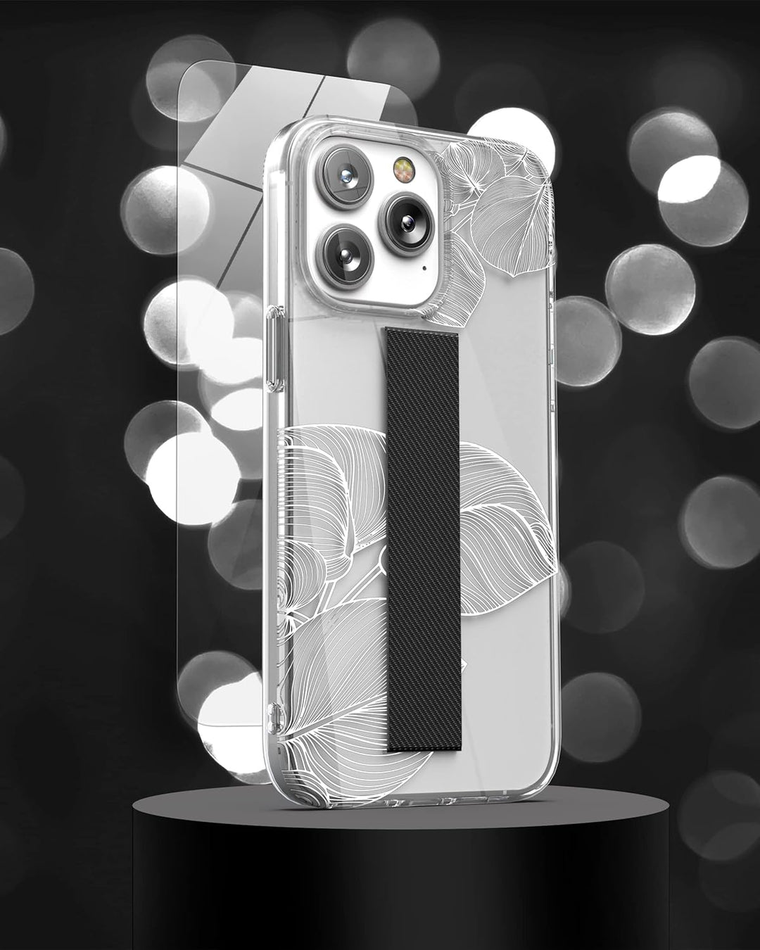 Encased Schutzhülle für iPhone 14 Pro Max, Handschlaufe, mit Fingerschlaufe, Displayschutzfolie (wei