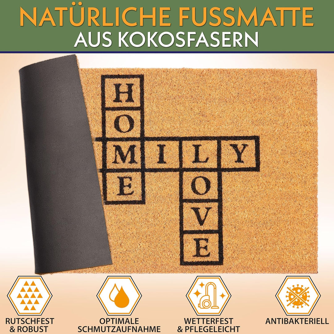 BRUBAKER Fussmatte für Aussen und Innen - Family Home Love - 45 x 75 cm Schmutzfangmatte aus 100% Ko