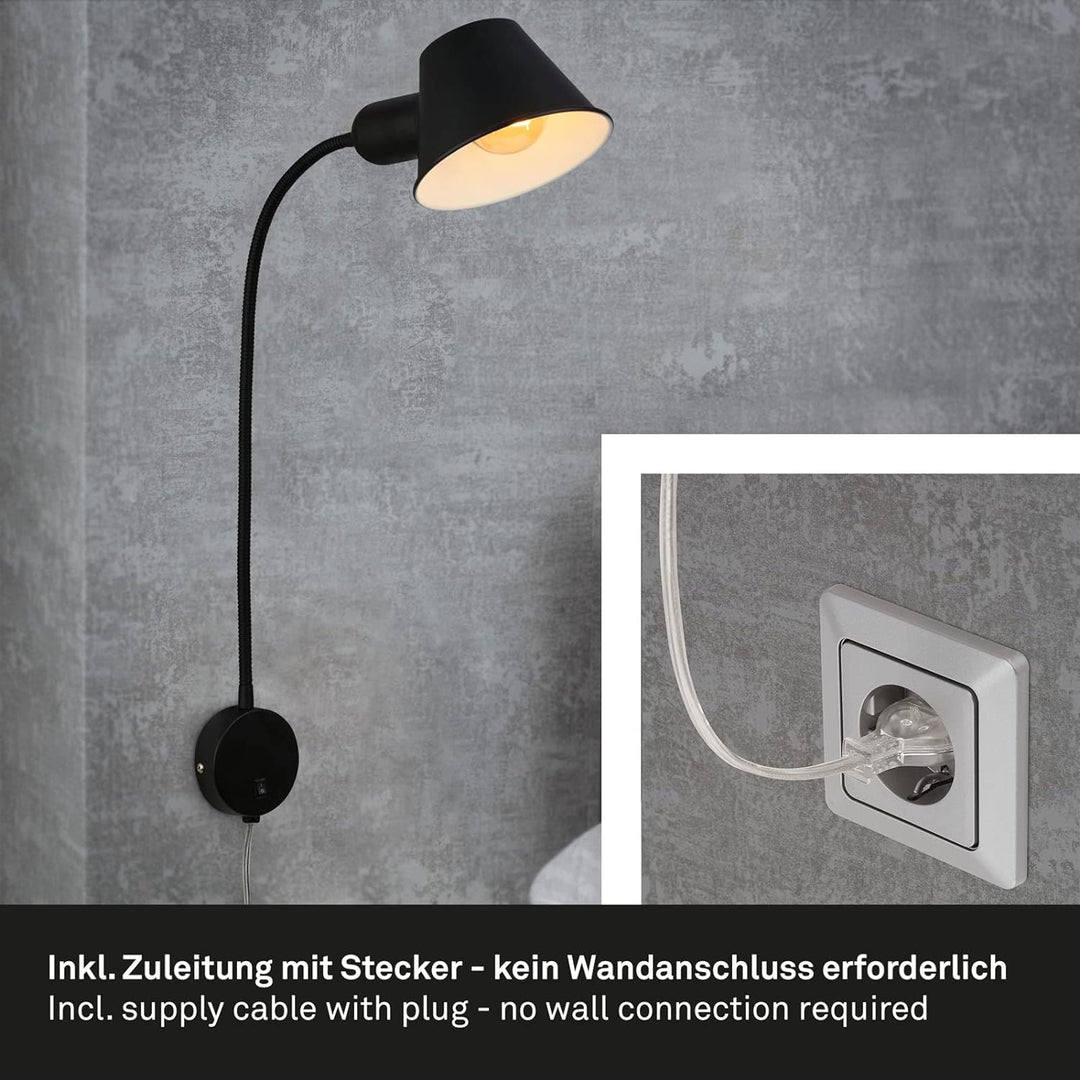 BRILONER Leuchten - Bettleuchte flexibel, Bettlampe verstellbar, Kippschalter, 1x E27 Fassung max. 1