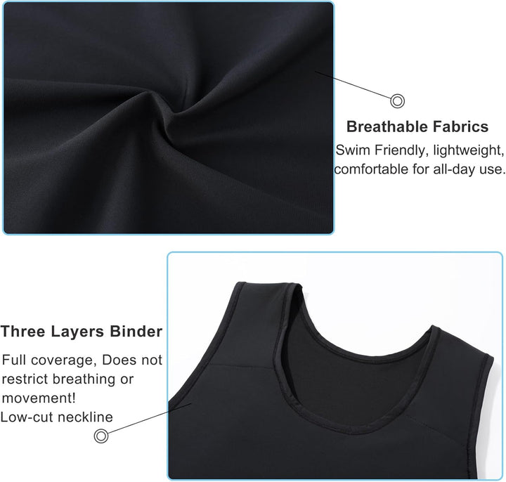 Brust Binder Transgender FTM Cosplay Atmungsaktive Halb Trans Binder Tank Top Schwarz 4XL, Schwarz 4