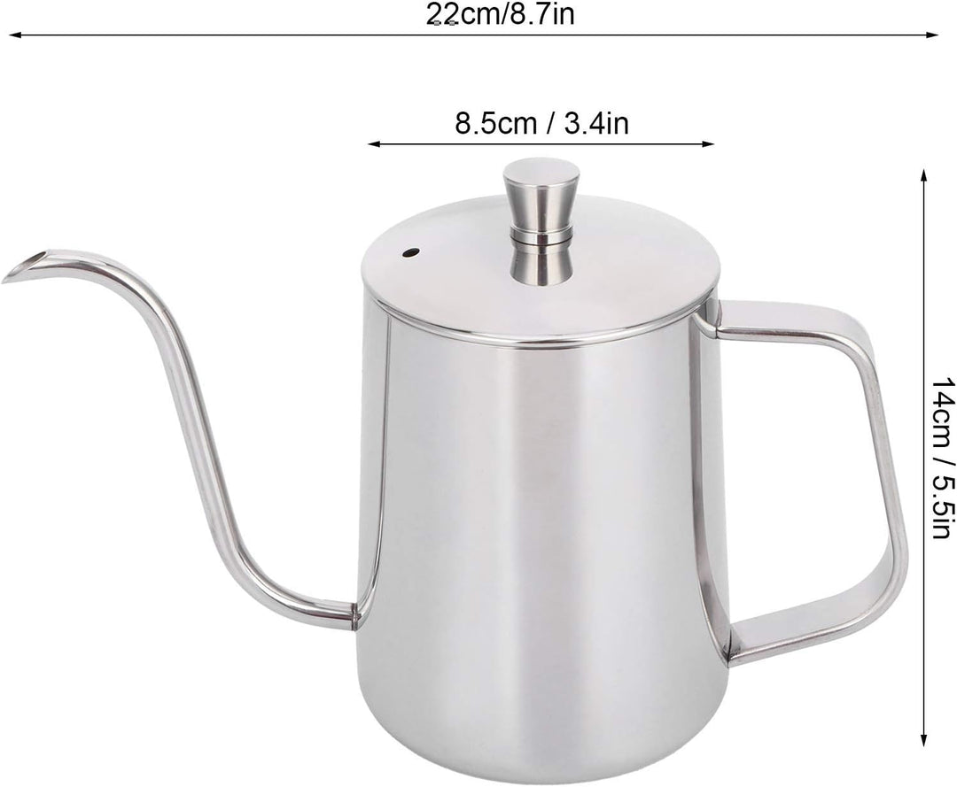 600 ml Kaffeekessel zum Übergiessen, Edelstahl-Schwanenhals-Wasserkocher, langer, schmaler Auslauf,