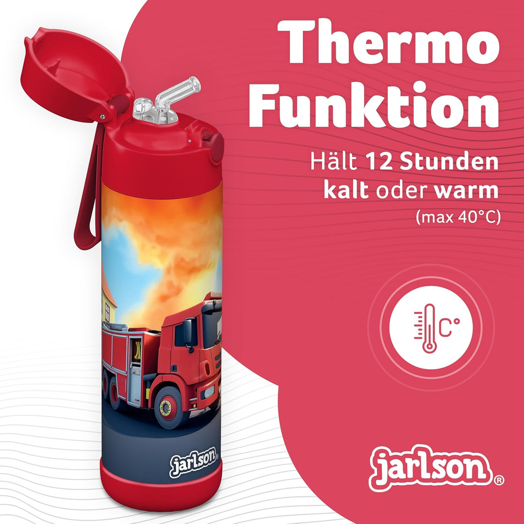 Jarlson® Trinkflasche Kinder Edelstahl Charli [MIT STROHHALM] - Thermosflasche Auslaufsicher - Therm