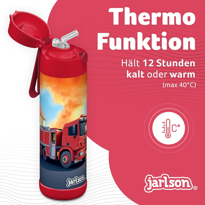 Jarlson® Trinkflasche Kinder Edelstahl Charli [MIT STROHHALM] - Thermosflasche Auslaufsicher - Therm