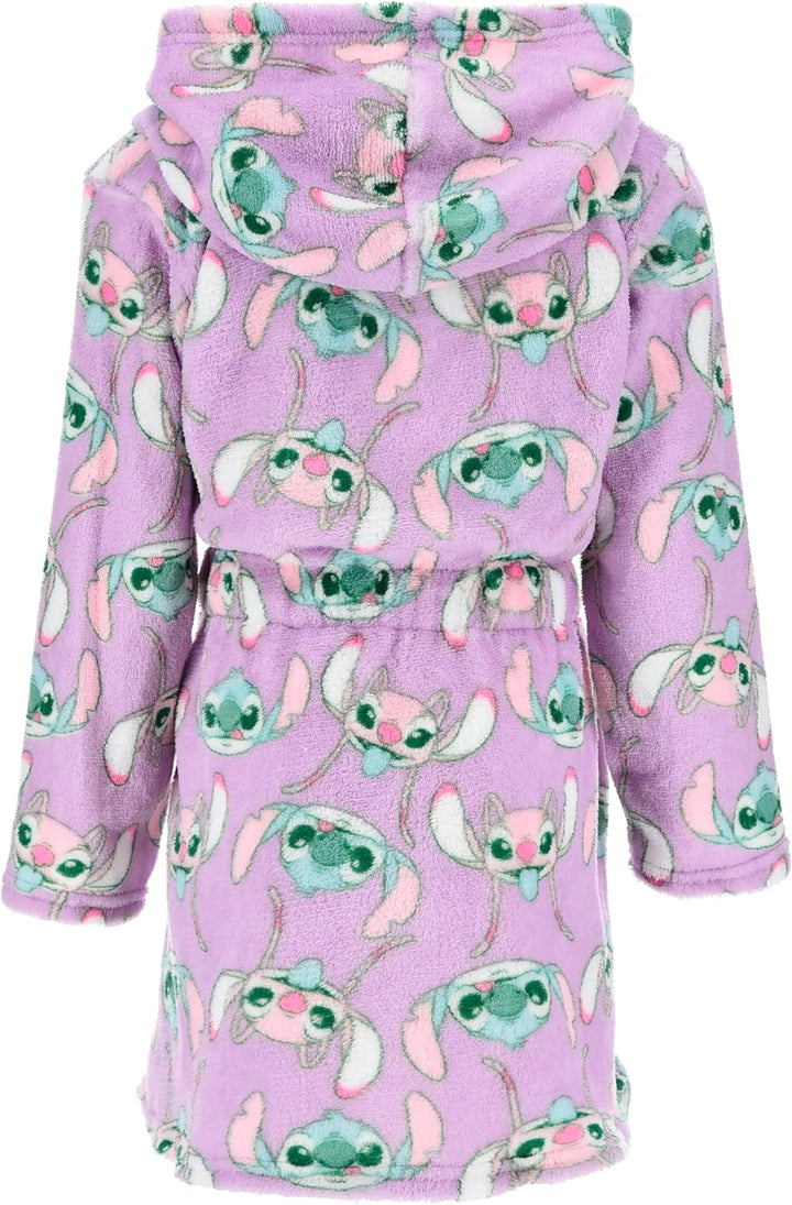 Disney Stitch und Angel Bademantel Mädchen, Hausmantel Loungewear Weicher Fleece Morgenmantel, Gröss