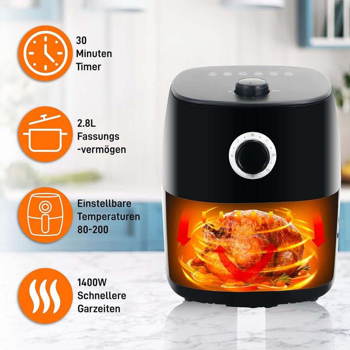 Home Trends® Mini-Heissluftfritteuse mit programmierbarer Temperaturregelung 1400 Watt 30 Minuten Ti