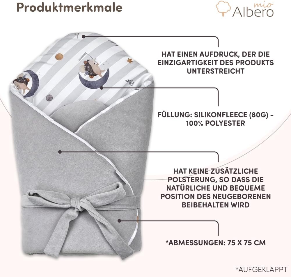 Albero Mio Baby Pucksack Baby Pucktuch | Grösse: 75 x 75 cm | Kordelzug | Sicher für Babys | 100% Ba