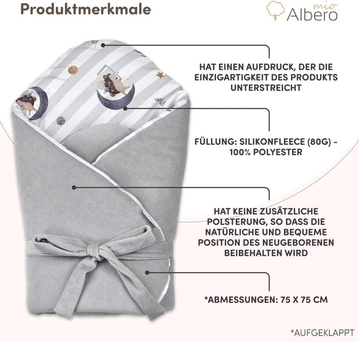 Albero Mio Baby Pucksack Baby Pucktuch | Grösse: 75 x 75 cm | Kordelzug | Sicher für Babys | 100% Ba