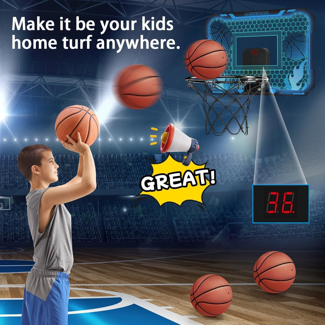 Indoor-Basketballkorb für Kinder mit 7 farbigen LED-Lichtern, Fernbedienung, Halterung über der Tür,