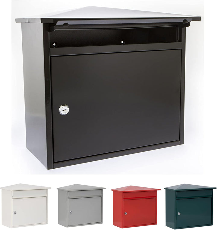 Burg-Wachter MB15BK Mersey Grosser Wandbriefkasten, verzinkter Stahl, 36 x 35 x 20 cm, Schwarz, Schw