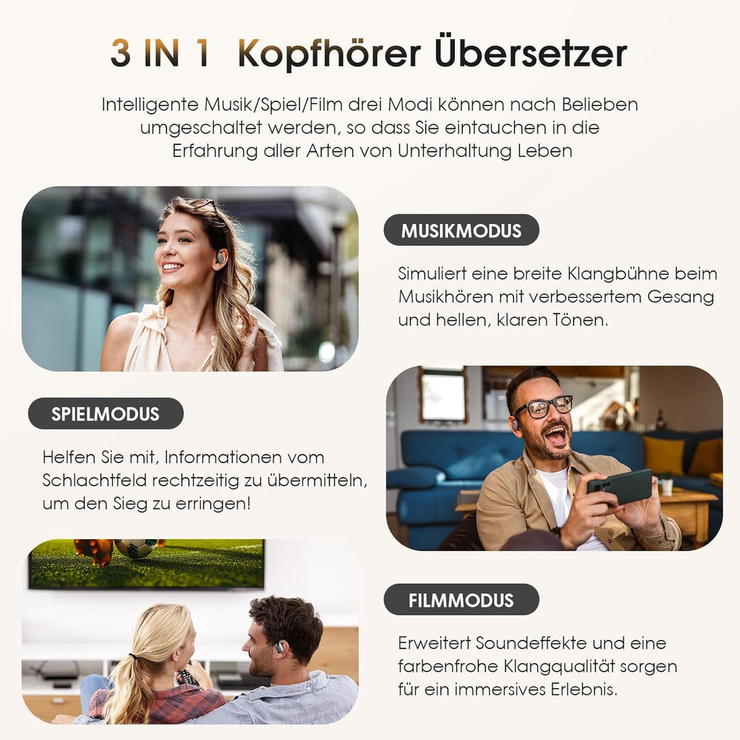KI Übersetzer Kopfhörer - LCD-Touchscreen Kopfhörer Übersetzer mit 144 Sprachen,60Hrs Laufzeit, Blue