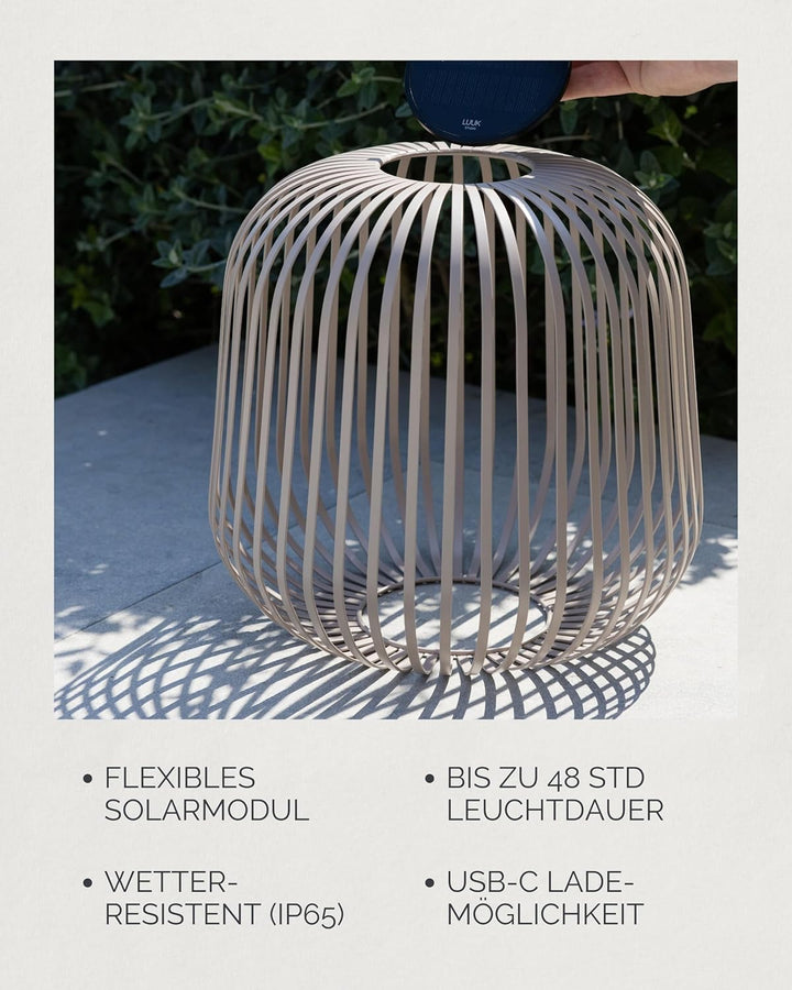 LUUK Studio Portable Solar Gartenleuchte, grosses Windlicht für draussen, LED Tischlaterne, Balkonli