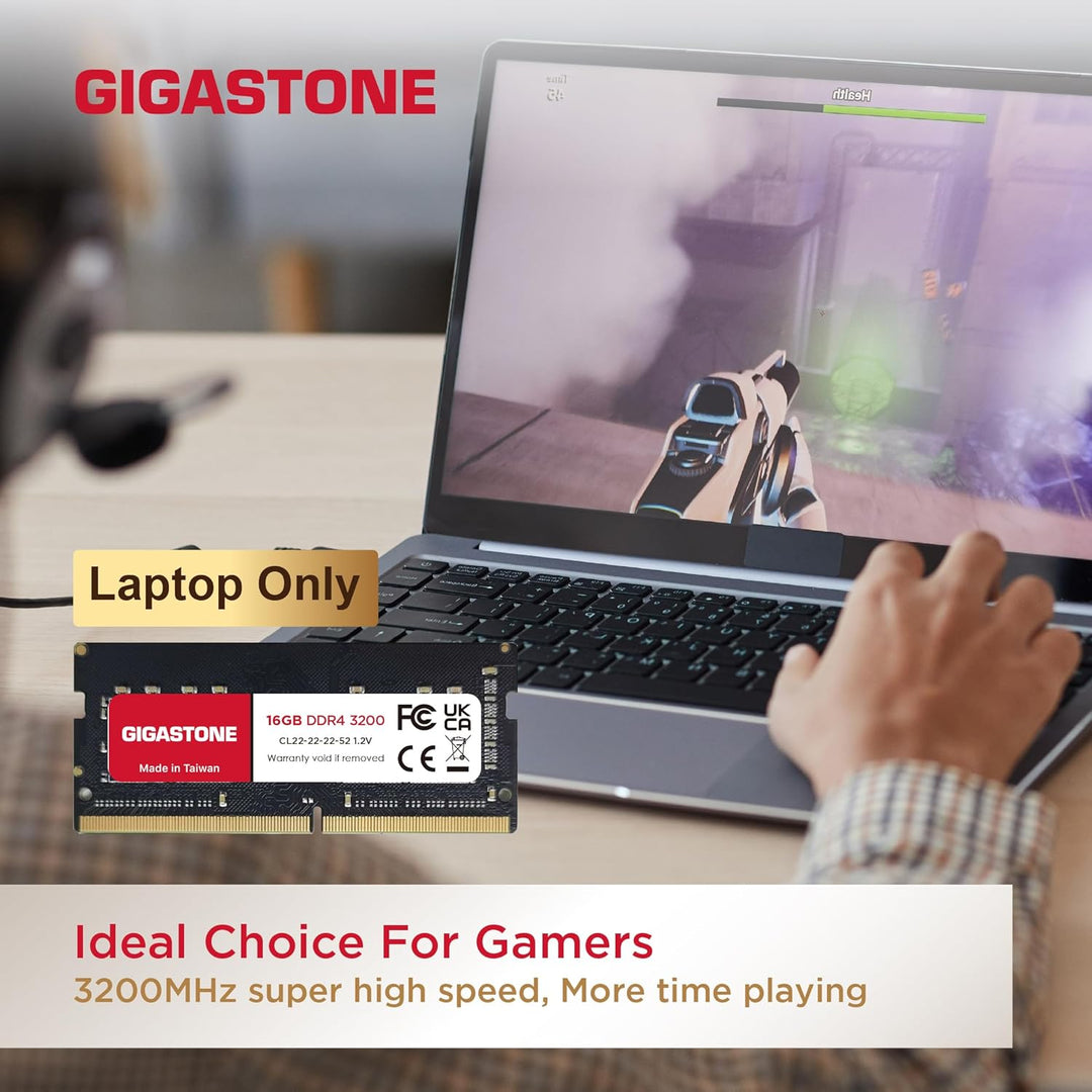 【DDR4 RAM Nur für Laptops】 GIGASTONE 32GB Kit (2x16GB) DDR4 3200MHz (2933/2666MHz) PC4-25600 CL22 1,