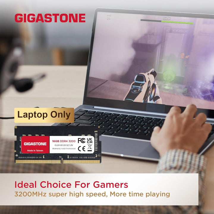 【DDR4 RAM Nur für Laptops】 GIGASTONE 32GB Kit (2x16GB) DDR4 3200MHz (2933/2666MHz) PC4-25600 CL22 1,