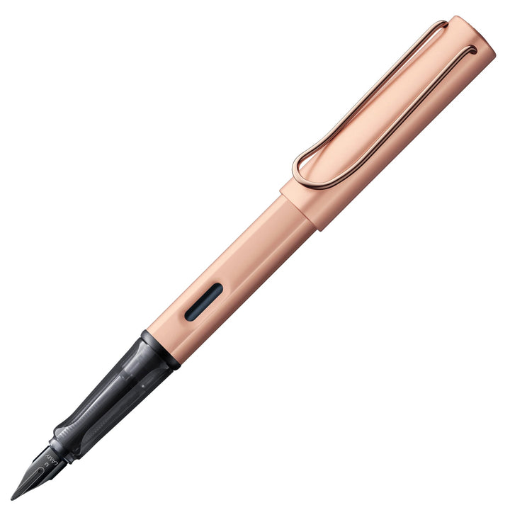 LAMY Lx Füllhalter 076 – Füller aus Aluminium in der Farbe Roségold mit transparentem Griffstück und