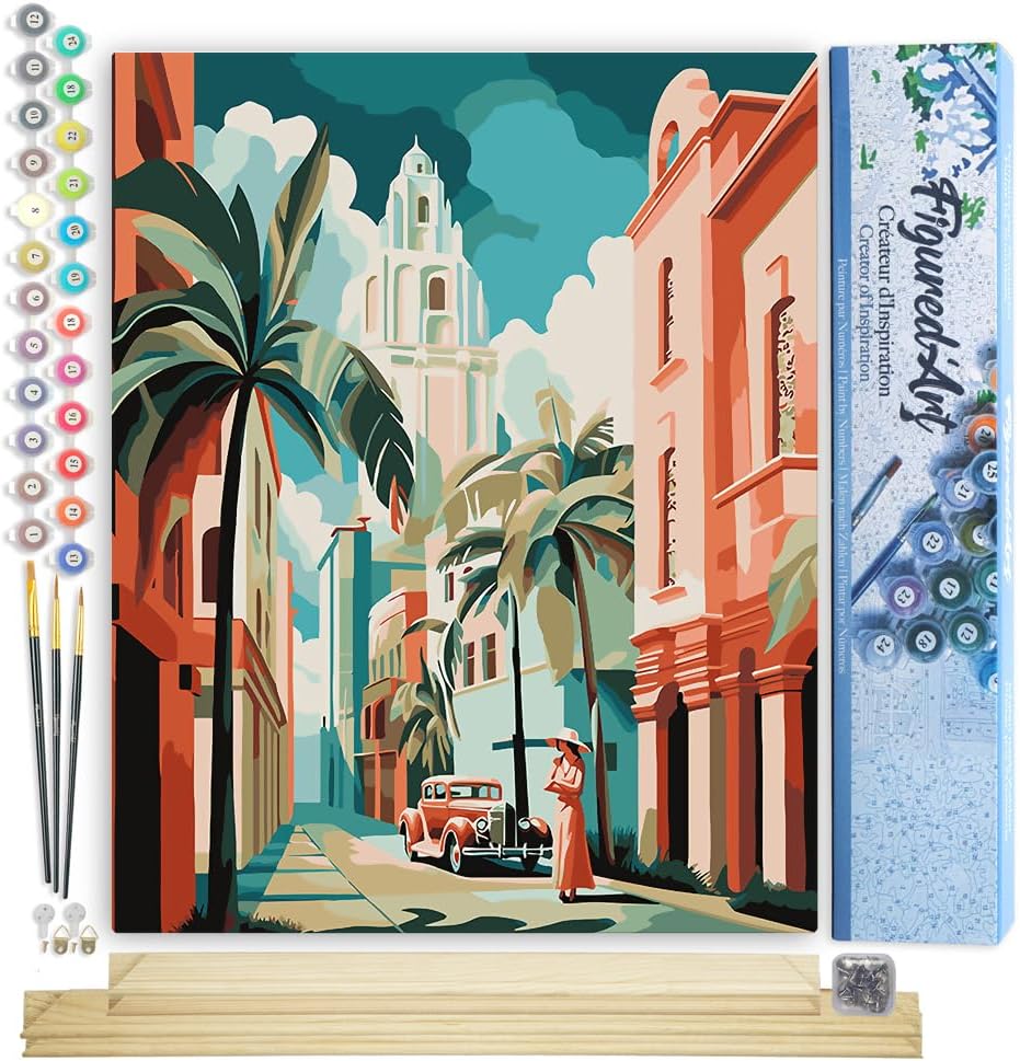 Figured'Art Malen Nach Zahlen Erwachsene Mit Rahmen Kuba Art Deco - Paint by Numbers Basteln DIY Bas
