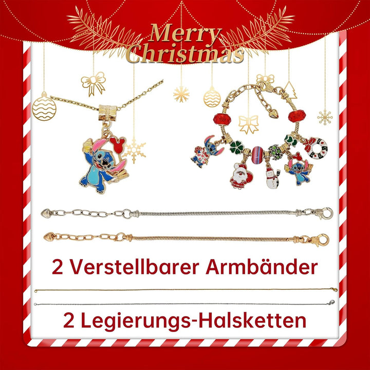 Adventskalender 2025 Schmuck Charms für Mädchen, Mini DIY Bastelset mit Cartoon Armbänder Halsketten