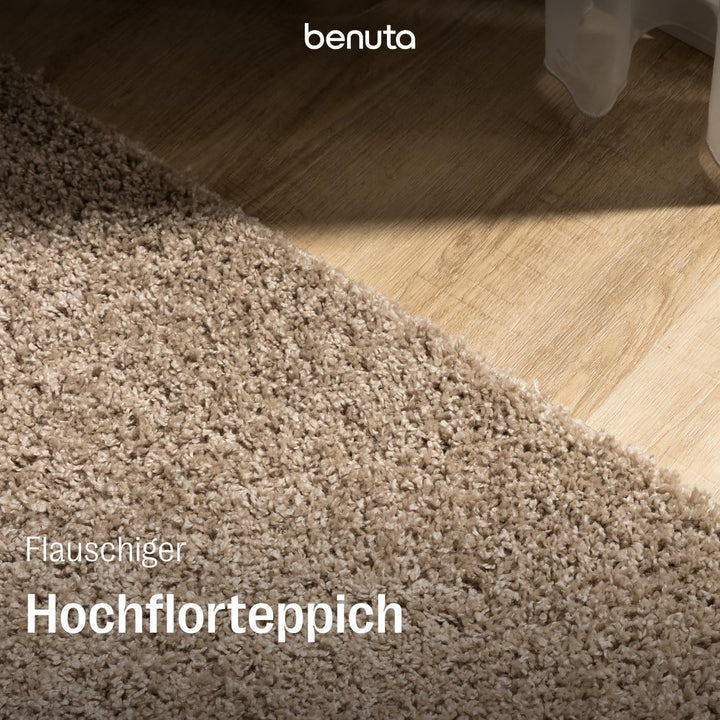 benuta Hochflorteppich SOHO Beige 60 x 120 cm - Kuschelig Weicher Teppich im Minimalistischen Look -