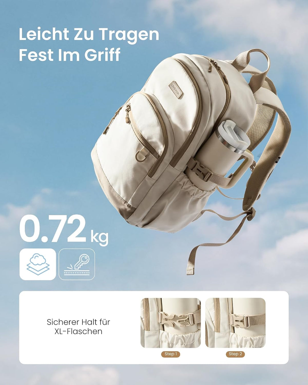 LOVEVOOK Rucksack Damen mädchen, Leichter Schulrucksack Teenager mit grossem 1.2L Trinkflaschenhalte