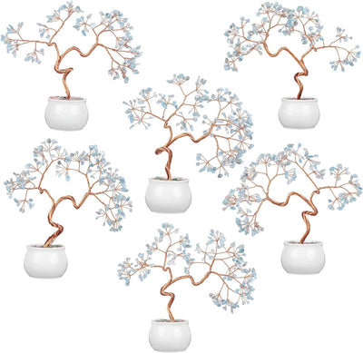 Nupuyai Aquamarine Kristall Baum Feng Shui Edelstein Baum mit Keramische Basis, Glücksbaum, Geldbaum