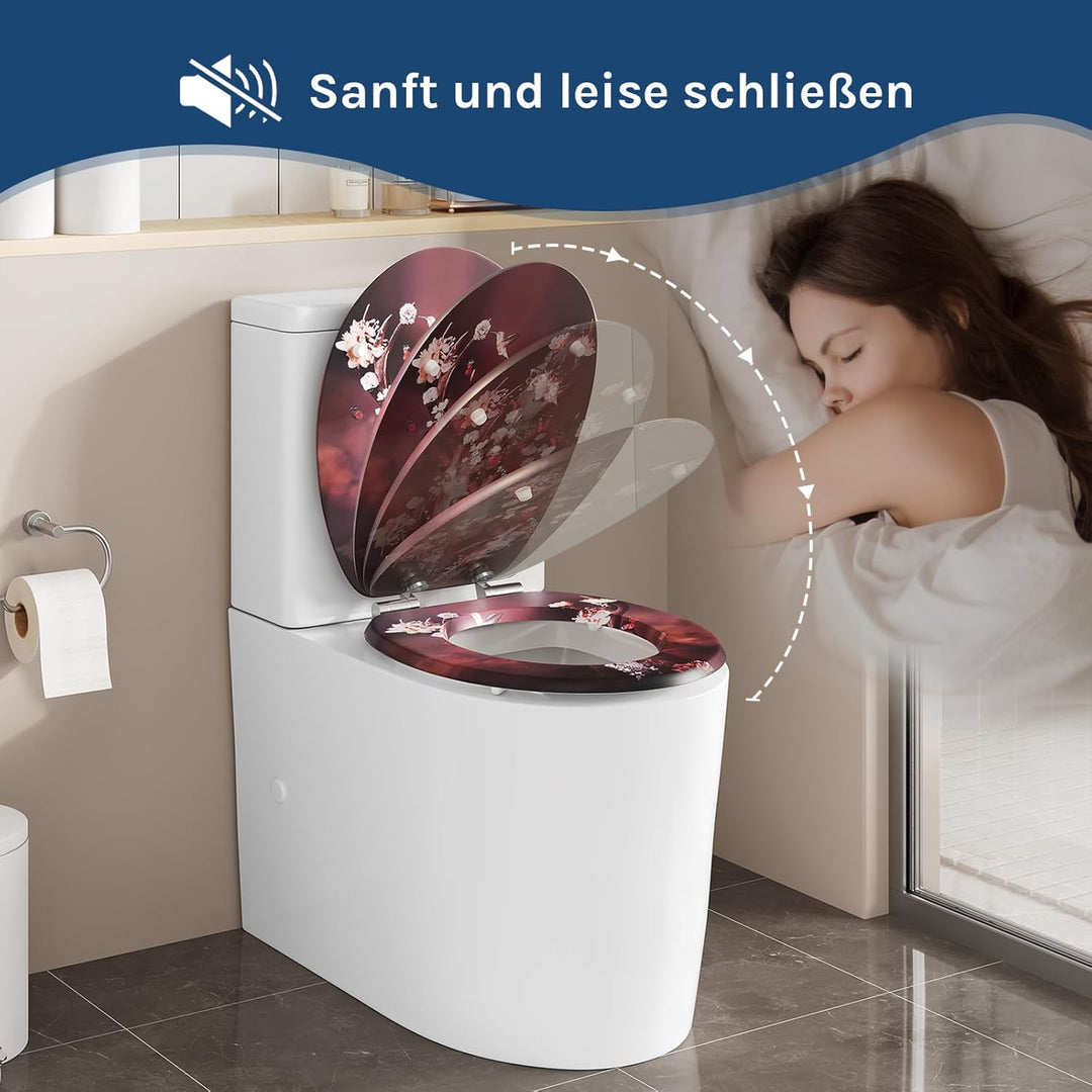 WOLTU Toilettendeckel mit Absenkautomatik Holz, Toilettensitz Klodeckel Klobrille WC Sitz O-Form mit