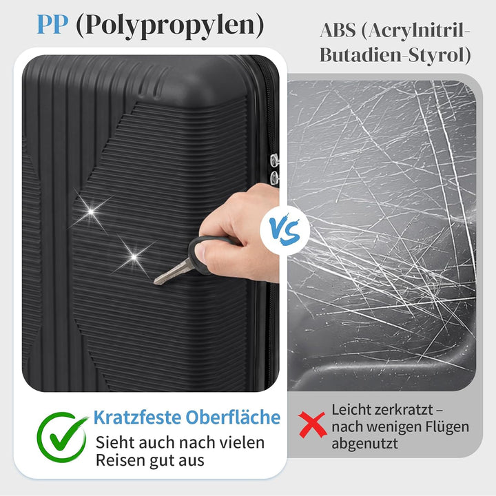 LEADZM Koffer Set 5 teilig mit Kosmetikkoffer aus PP (Schwarz) Schwarz 5 Tlg, Schwarz 5 Tlg