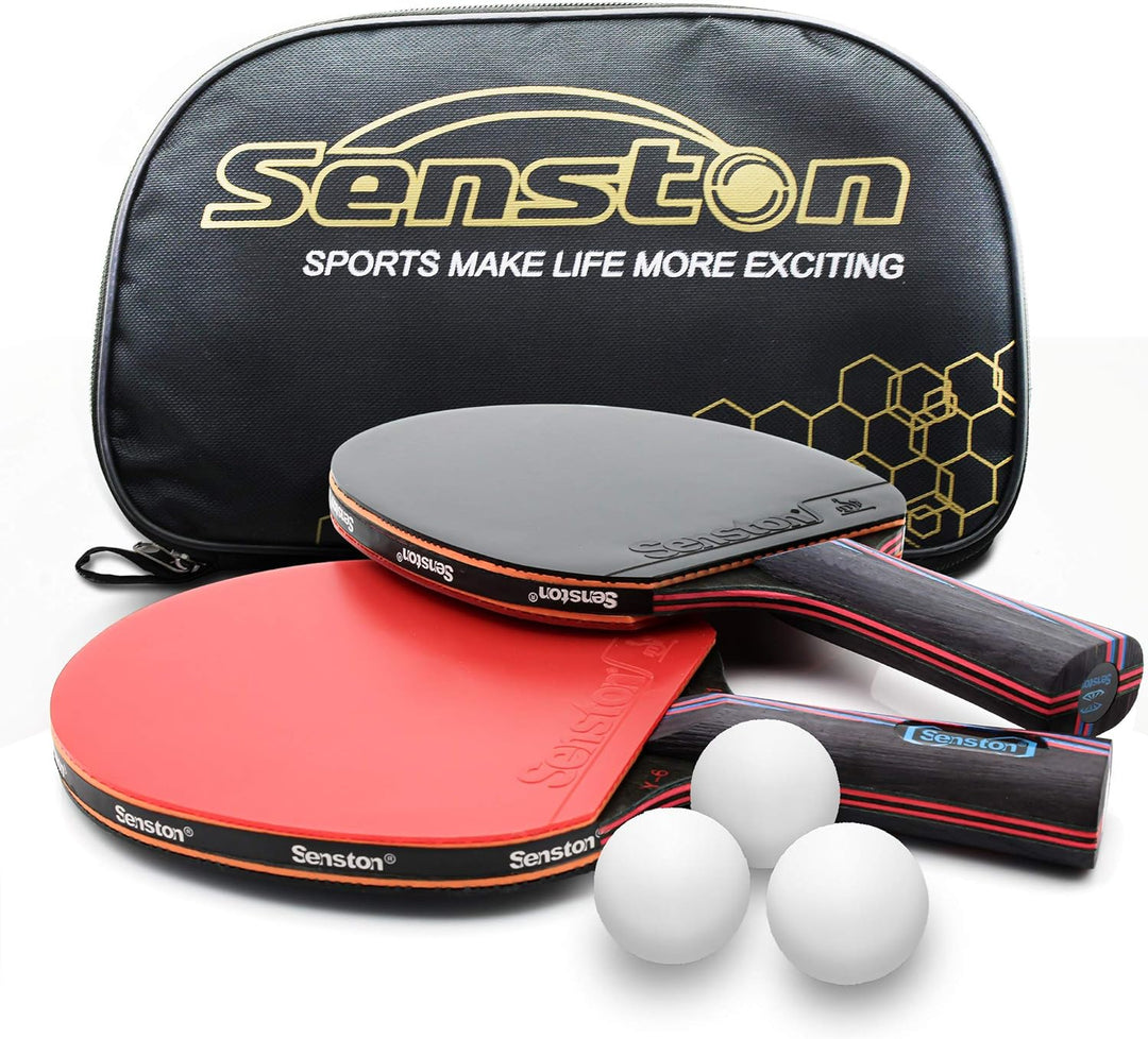 Senston Profi Tischtennisschläger 2 Spieler Set mit Tischtennisbällen, Tischtennisschläger mit Trage