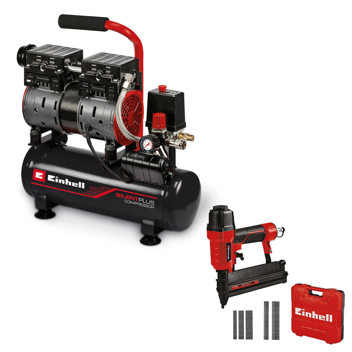 Einhell 4020600 TE-AC 6 Silent Kompressor + 4137790 TC-PN 50 Druckluft-Tacker (Pneumatic), rot, schw