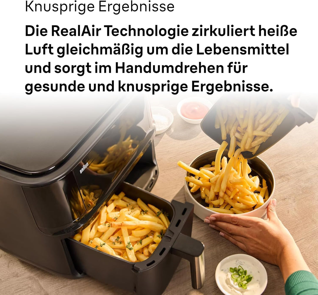 Braun Heissluftfritteuse TwinCook 3 TD3030IBK, Heissluftfritteuse 2 Kammern, 8L (4L + 4L), 80-200°,