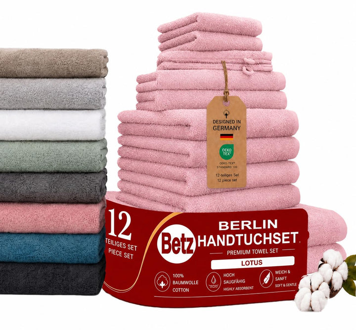 Betz 12 TLG. Handtuch Set Berlin 100% Baumwolle 2 Liegetücher 4 Handtücher 2 Gästetücher 2 Seiflappe