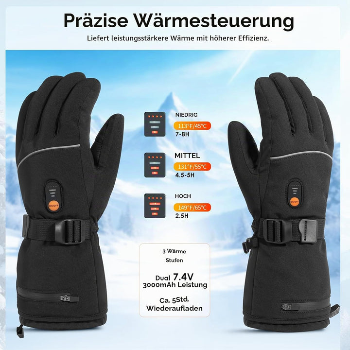 Minthouz Beheizbare Handschuhe für Damen Herren, 7.4V 3000 mAh Beheizbare Handschuhe mit Akku mit 6