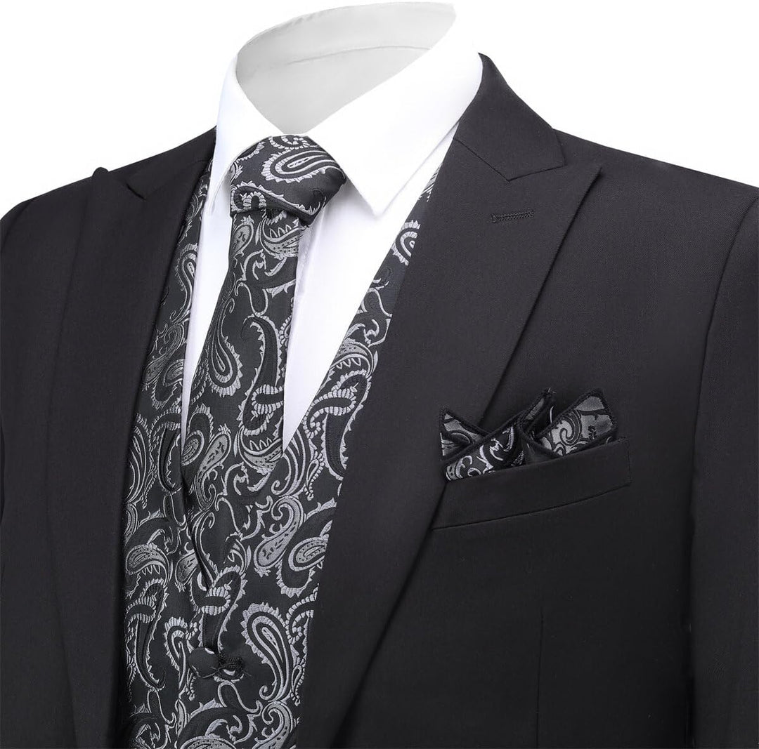 Allthemen Herren Anzugweste Paisley Jacquard Weste Krawatte Einstecktuch Anzug Weste Set für Hochzei