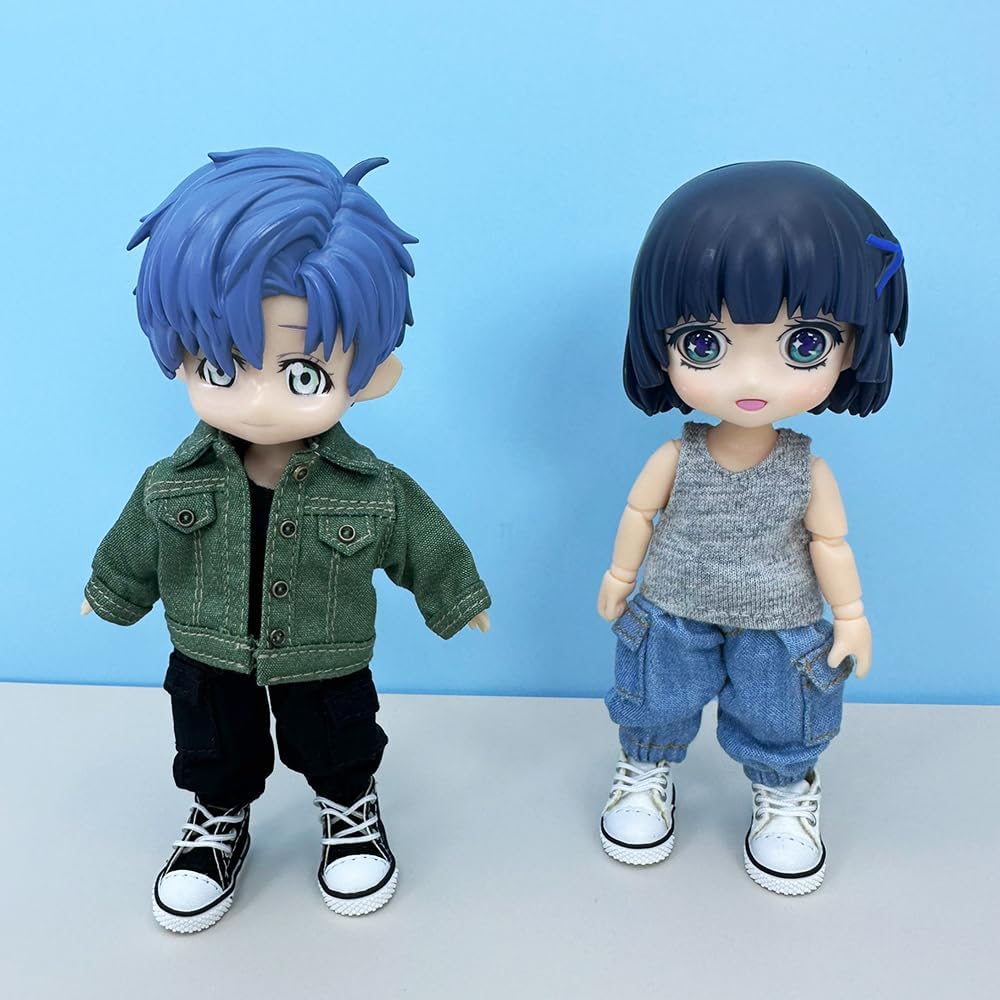 niannyyhouse OB11 1/12 BJD Puppenkleidung Mantel Tasche Hose Weste Schuhe Denim Outfit 10,9 cm Actio