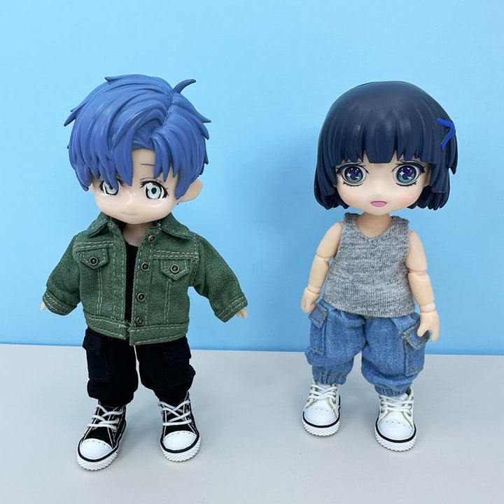 niannyyhouse OB11 1/12 BJD Puppenkleidung Mantel Tasche Hose Weste Schuhe Denim Outfit 10,9 cm Actio