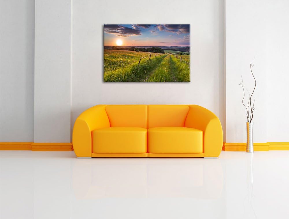 Pixxprint Bergwiese im Sonnenaufgang als Leinwandbild/Grösse: 100x70 cm/Wandbild/Kunstdruck/fertig b